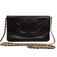 CHANEL Black Lambskin GHW Timeless Clutch with added chain Chanel
