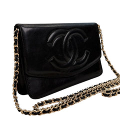 CHANEL Black Lambskin GHW Timeless Clutch with added chain Chanel