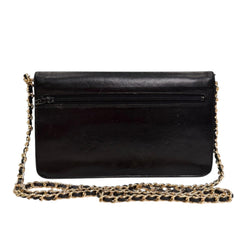 CHANEL Black Lambskin GHW Timeless Clutch with added chain Chanel