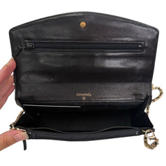 CHANEL Black Lambskin GHW Timeless Clutch with added chain Chanel