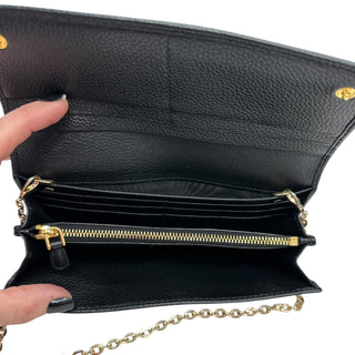 PRADA Black Grained Leather Wallet with Chain Prada
