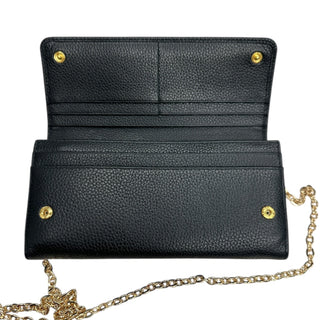 PRADA Black Grained Leather Wallet with Chain Prada