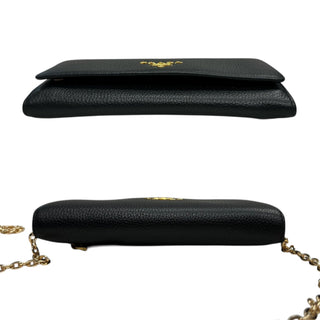 PRADA Black Grained Leather Wallet with Chain Prada