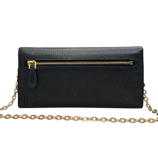 PRADA Black Grained Leather Wallet with Chain Prada