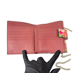 GUCCI Pink Blooms GG Supreme French Flap Wallet with Adjustable Chain Gucci