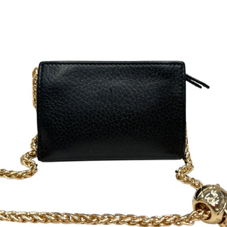 GUCCI Black Leather GG Marmont Compact Wallet with Adjustable Chain Gucci