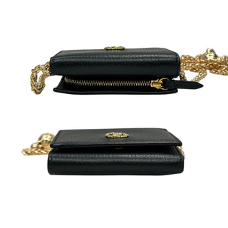 GUCCI Black Leather GG Marmont Compact Wallet with Adjustable Chain Gucci