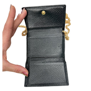GUCCI Black Leather GG Marmont Compact Wallet with Adjustable Chain Gucci