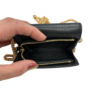 GUCCI Black Leather GG Marmont Compact Wallet with Adjustable Chain Gucci