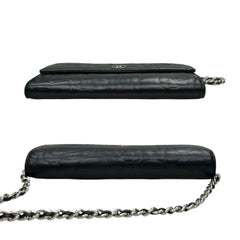 CHANEL Black Lambskin SHW Camellia Long Flap Wallet Chanel