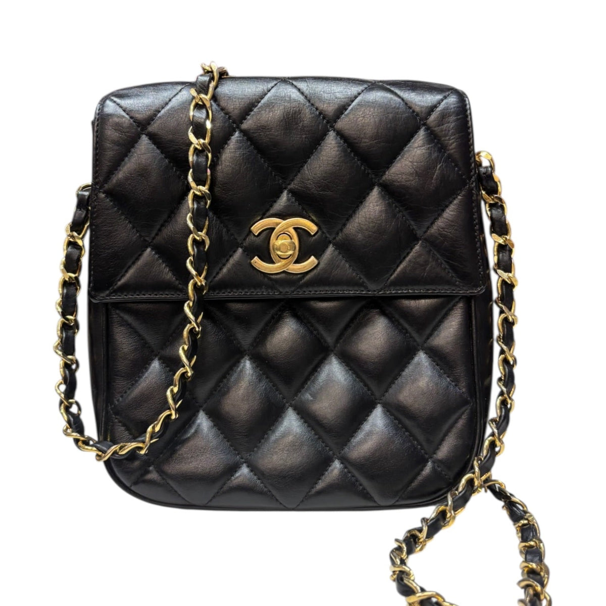 CHANEL Black Lambskin Small Matelasse Chain Shoulder Bag Chanel