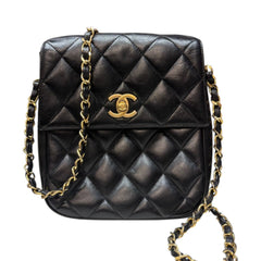 CHANEL Black Lambskin Small Matelasse Chain Shoulder Bag Chanel