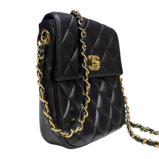 CHANEL Black Lambskin Small Matelasse Chain Shoulder Bag Chanel
