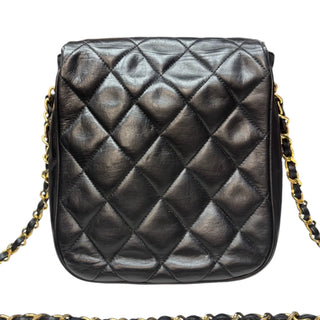 CHANEL Black Lambskin Small Matelasse Chain Shoulder Bag Chanel