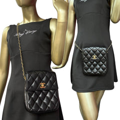 CHANEL Black Lambskin Small Matelasse Chain Shoulder Bag Chanel