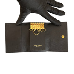 SAINT LAURENT Black Leather YSL 6 Key Holder & Card Case Saint Laurent