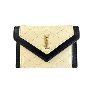 SAINT LAURENT Two-Toned Patent Calfskin Leather Alabastro Compact Card Case Saint Laurent