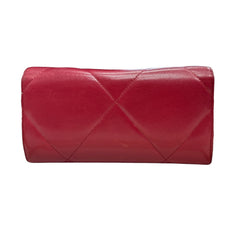 CHANEL 19 Red Goatskin Large Quilt Long Flap Wallet Chanel
