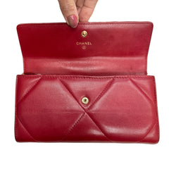 CHANEL 19 Red Goatskin Large Quilt Long Flap Wallet Chanel