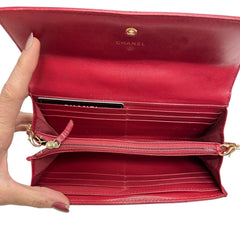 CHANEL 19 Red Goatskin Large Quilt Long Flap Wallet Chanel