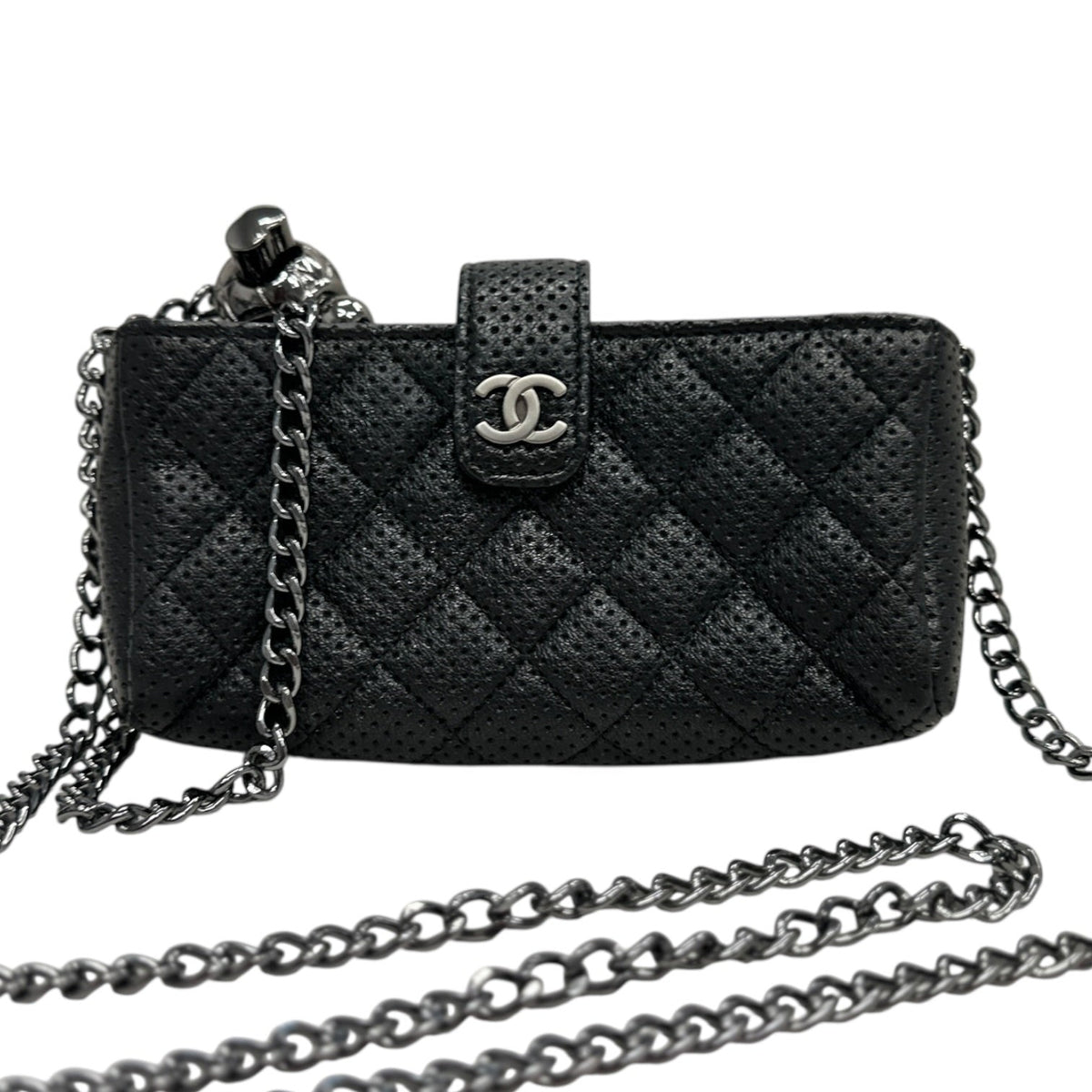 CHANEL Metallic Black Perforated Calfskin Leather Wallet with Ruthenium Hardware Chanel