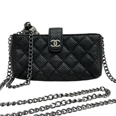 CHANEL Metallic Black Perforated Calfskin Leather Wallet with Ruthenium Hardware Chanel