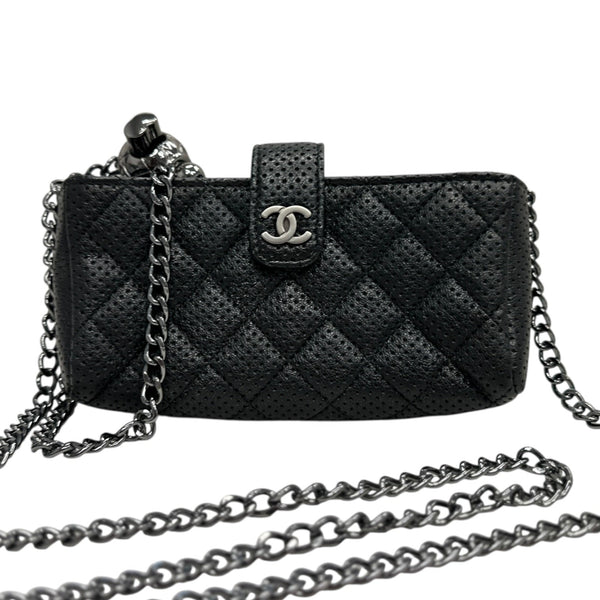 CHANEL Metallic Black Perforated Calfskin Leather Wallet with Ruthenium Hardware Chanel