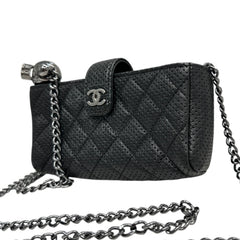 CHANEL Metallic Black Perforated Calfskin Leather Wallet with Ruthenium Hardware Chanel