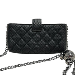 CHANEL Metallic Black Perforated Calfskin Leather Wallet with Ruthenium Hardware Chanel