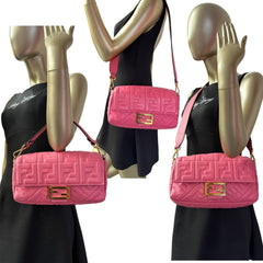 FENDI Pink Nappa Lambskin FF 1974 Embossed Baguette Fendi