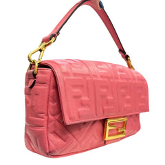 FENDI Pink Nappa Lambskin FF 1974 Embossed Baguette Fendi