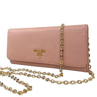 PRADA Pink Saffiano Leather Wallet with Chain Prada