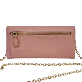 PRADA Pink Saffiano Leather Wallet with Chain Prada