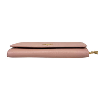 PRADA Pink Saffiano Leather Wallet with Chain Prada