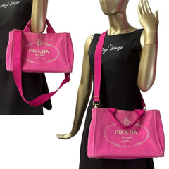 PRADA Pink Denim Canapa Tote Bag with Crossbody Strap Prada