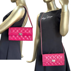 CHANEL Magenta Lambskin Leather Boy Long Flap Wallet Chanel