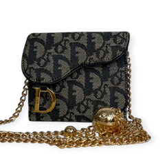 DIOR Navy Oblique Compact Saddle Wallet with Adjustable Chain Dior
