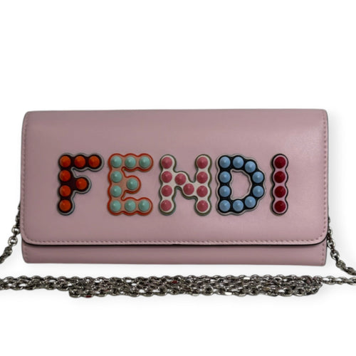 FENDI Pink Leather Rainbow Stud Wallet with Chain (Copy) Fendi