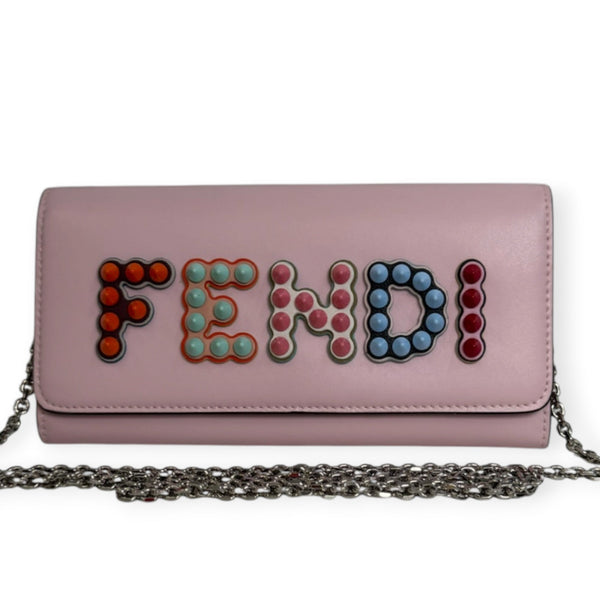 FENDI Pink Leather Rainbow Stud Wallet with Chain (Copy) Fendi