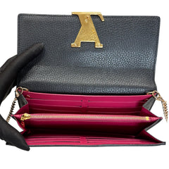 LOUIS VUITTON Black Taurillon Capucines Leather Wallet added Chain Louis Vuitton