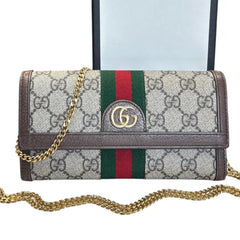 GUCCI GG Supreme Ophidia Coated Canvas Marmont Wallet with added Chain Gucci
