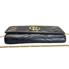 GUCCI Black Leather GG Marmont Wallet with Chain Gucci
