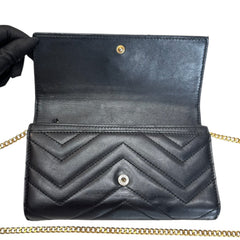 GUCCI Black Leather GG Marmont Wallet with Chain Gucci