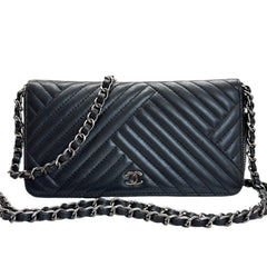 CHANEL Black Lambskin Crossing GMHW Zip Wallet Chanel