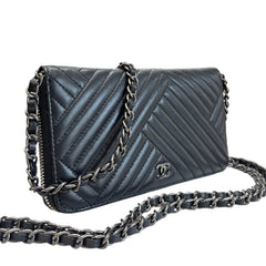 CHANEL Black Lambskin Crossing GMHW Zip Wallet Chanel