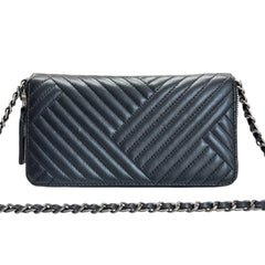 CHANEL Black Lambskin Crossing GMHW Zip Wallet Chanel