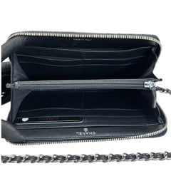 CHANEL Black Lambskin Crossing GMHW Zip Wallet Chanel