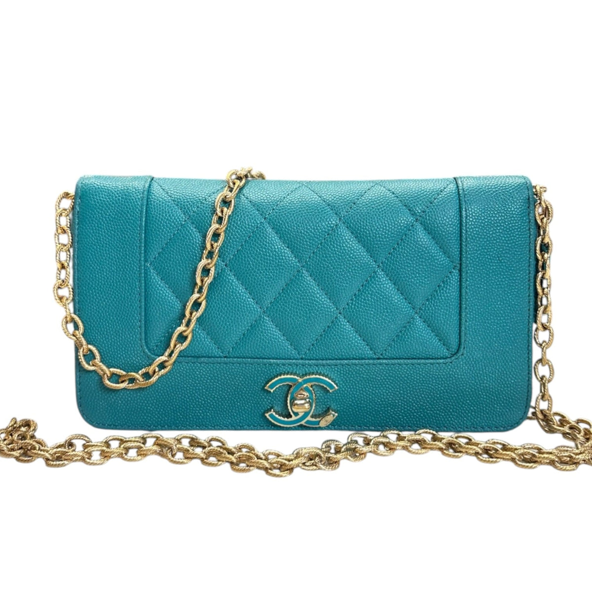 CHANEL Turquoise Quilted Caviar Mademoiselle Zip Wallet Chanel