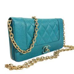 CHANEL Turquoise Quilted Caviar Mademoiselle Zip Wallet Chanel