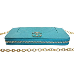 CHANEL Turquoise Quilted Caviar Mademoiselle Zip Wallet Chanel
